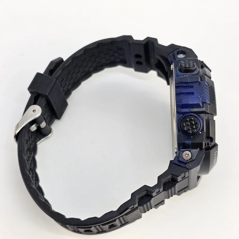 Men's Sports‎ Digital Watch 50MM Day Date Light Black Plastic Bands Working